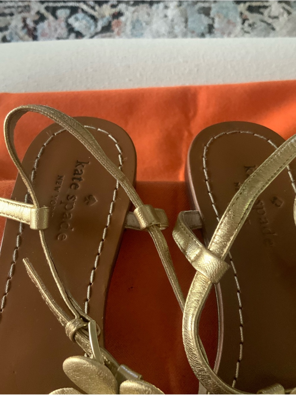 kate spade Metallic Gold Floral Leather Thong Sandals - Picture 3 of 5